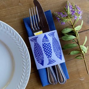 Servilleta de papel Azul con porta servilletas Pescados