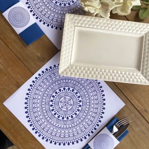 Base de plato de papel cuadrada diseño Mandala 31×31 cms. Pack 20 unidades